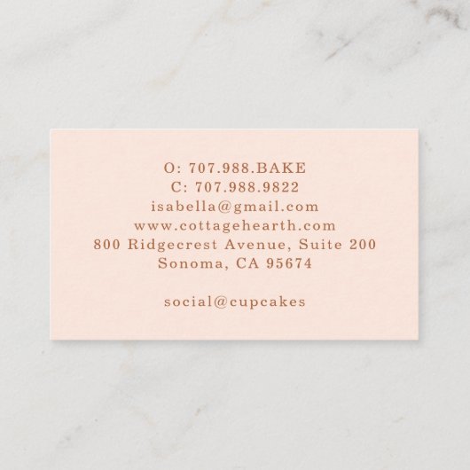 Cupcake Baker Bakery Pastry Chef 名刺 (裏面)