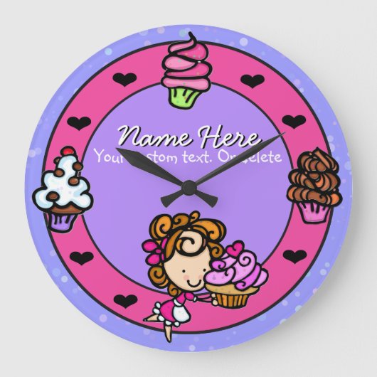 Cupcake.Baker.Baking.Pink.Personalized. ラージ壁時計 (正面)