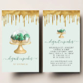 Cupcake Bakery Emerald Green Faux Gold Foil Drip 名刺