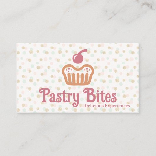 Cupcake Bakery Logo | Polka Dot Pattern 名刺 (正面)