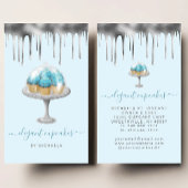 Cupcake Bakery Teal Faux Silver Foil Drip 名刺
