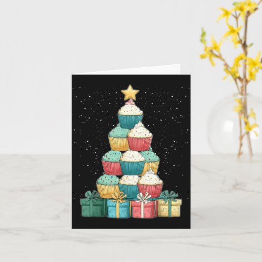 Cupcake Baking Baker Christmas Tree Xmas  カード (黄色い花)