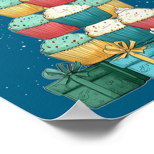 Cupcake Baking Baker Christmas Tree Xmas  ポスター (角)