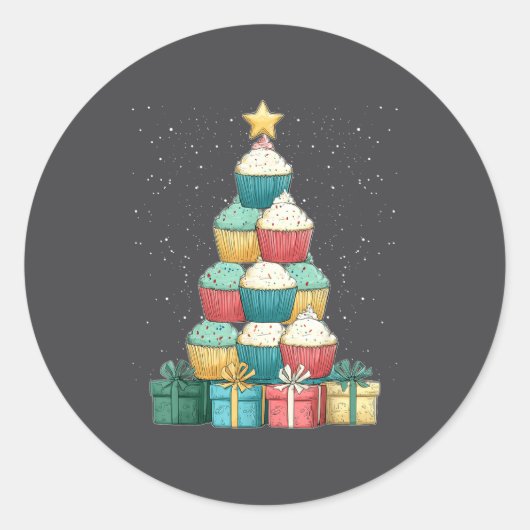 Cupcake Baking Baker Christmas Tree Xmas  ラウンドシール (正面)