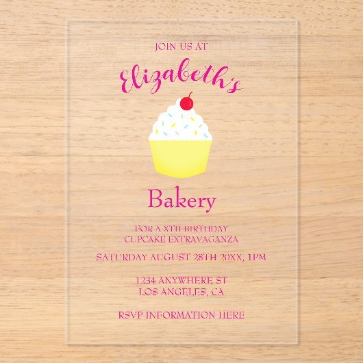 Cupcake Baking Birthday アクリル招待状 (正面)