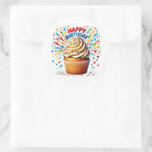 Cupcake Birthday Stickers ラウンドシール (バッグ)