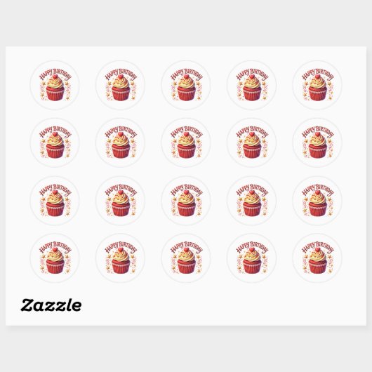 Cupcake Birthday Stickers ラウンドシール (シート)