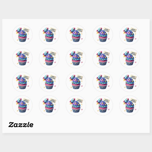Cupcake Birthday Stickers ラウンドシール (シート)