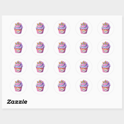 Cupcake Birthday Stickers ラウンドシール (シート)