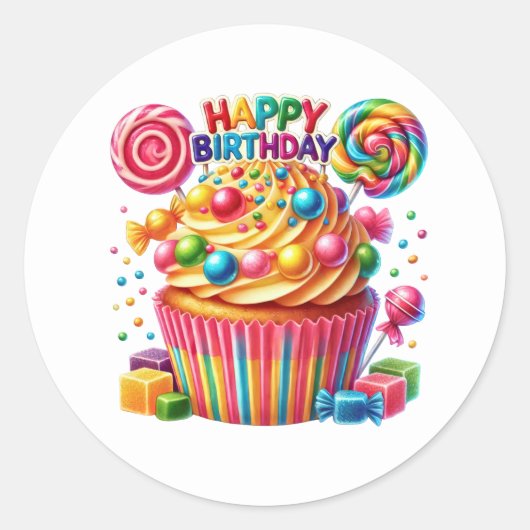Cupcake Birthday Stickers ラウンドシール (正面)