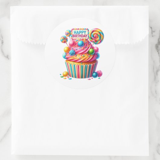 Cupcake Birthday Stickers ラウンドシール (バッグ)