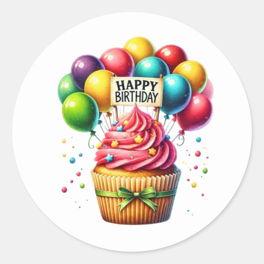 Cupcake Birthday Stickers ラウンドシール (正面)
