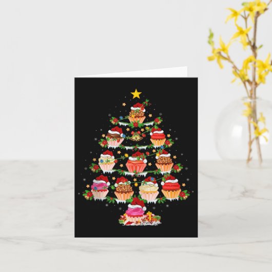 Cupcake Christmas Tree Lights Funny Fast Food Cupc カード (黄色い花)