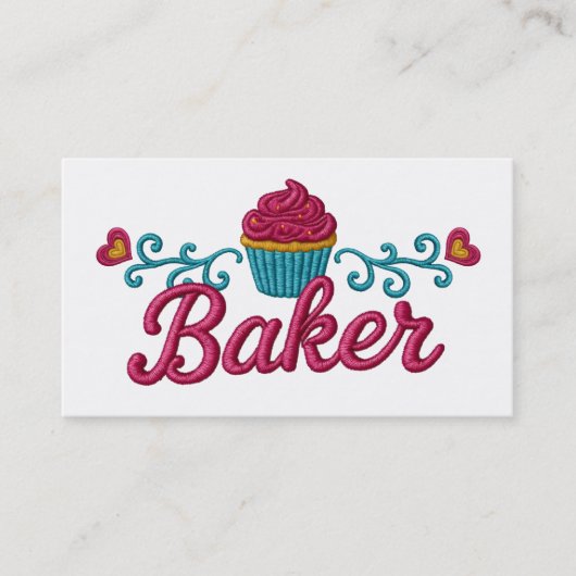 Cupcake heart bakery baking faux embroidery 名刺 (正面)