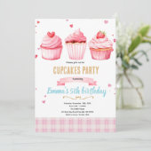 Cupcake pink party theme invitation 招待状 (スタンド正面)