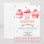 Cupcake pink party theme invitation 招待状 (正面/裏面)