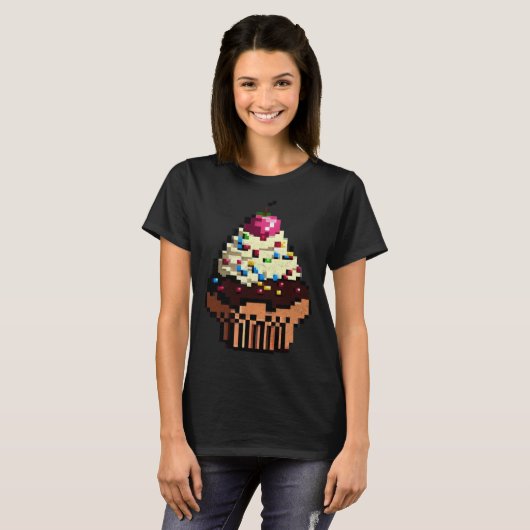 Cupcake Pixel 8 bit Retro Hungry Byte Game Cake Fo Tシャツ (正面フル)
