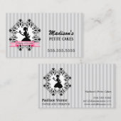 Cupcake Silverおよびピンクシルエットの女性 名刺 (正面/裏面)