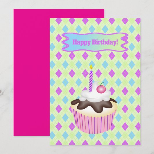 Cupcake with Cherry, Birthday シーズンカード (正面/裏面)
