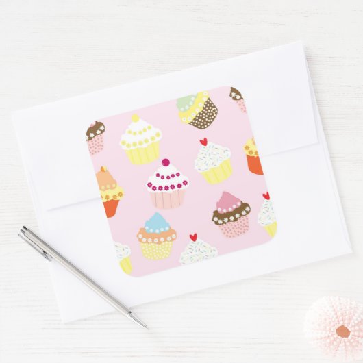 Cupcakesスタンプ スクエアシール (封筒)