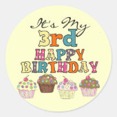 Cupcakes かわいらし 3rd誕生日Tシャツとギフト ラウンドシール (正面)