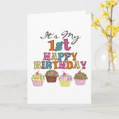 Cupcakes 1stかわいらし誕生日Tシャツとギフト カード (黄色い花)