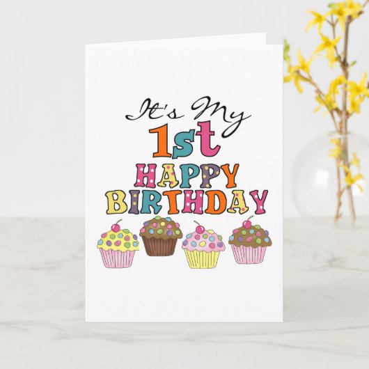 Cupcakes 1stかわいらし誕生日Tシャツとギフト カード (黄色い花)