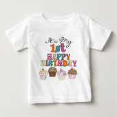 Cupcakes 1stかわいらし誕生日Tシャツとギフト ベビーTシャツ (正面)