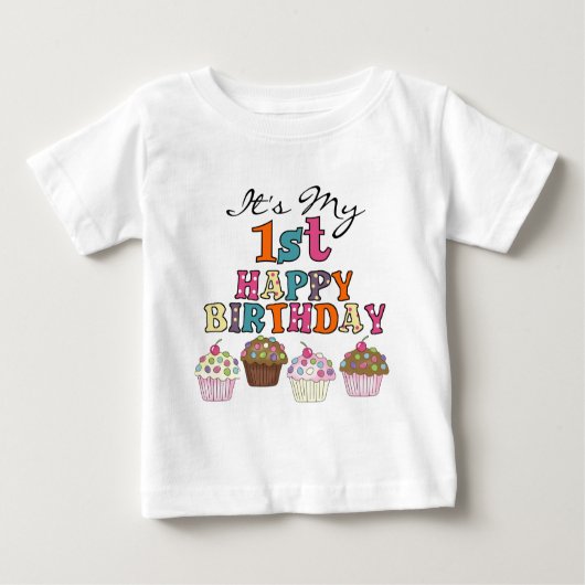 Cupcakes 1stかわいらし誕生日Tシャツとギフト ベビーTシャツ (正面)