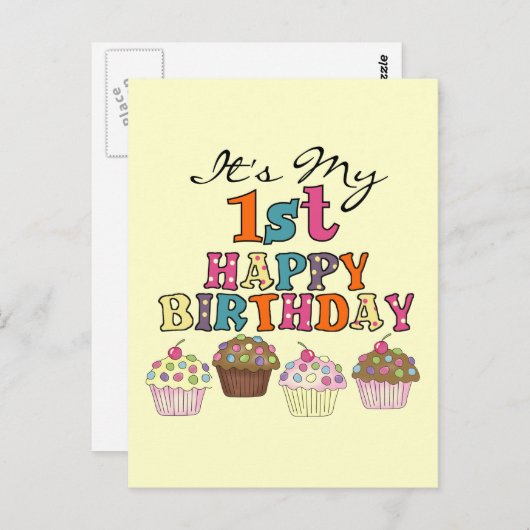 Cupcakes 1stかわいらし誕生日Tシャツとギフト ポストカード (正面/裏面)