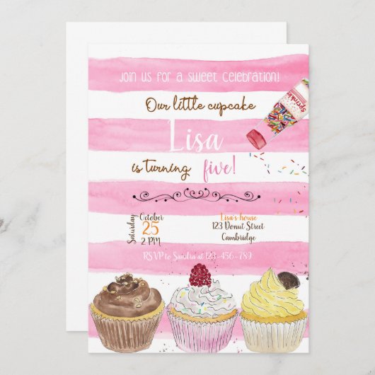 Cupcakes Birthday Invitation, Cupcakes Invitation 招待状 (正面/裏面)