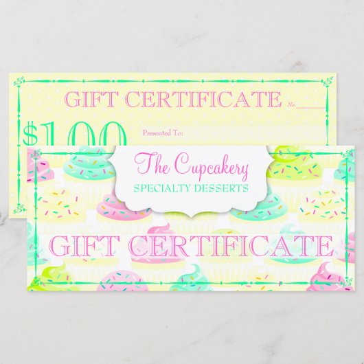 Cupcakes N Sprinklesカスタムギフト券 (正面/裏面)