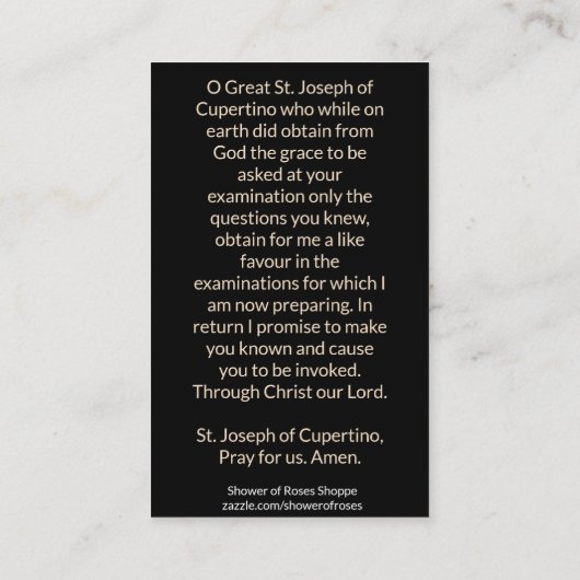 Cupertinoのカトリック教の神聖なカードのセントジョーゼフ 名刺 (裏面)