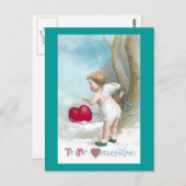 Cupidがハートの移動先を指示 ポストカード (正面/裏面)