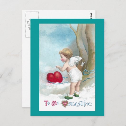 Cupidがハートの移動先を指示 ポストカード (正面/裏面)