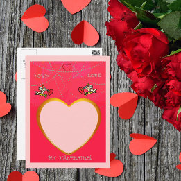 Cupidとハートフレームで写真を追加 ポストカード