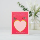 Cupidとハートフレームで写真を追加 ポストカード (スタンド正面)