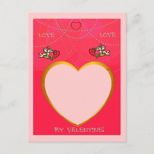 Cupidとハートフレームで写真を追加 ポストカード (正面)