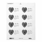 CUPIDレースハート、白黒 ラベル (フルシート)