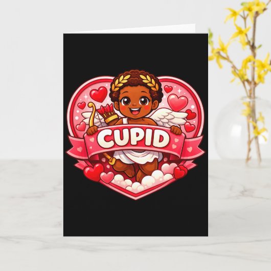 Cupid African American Valentine  カード (黄色い花)