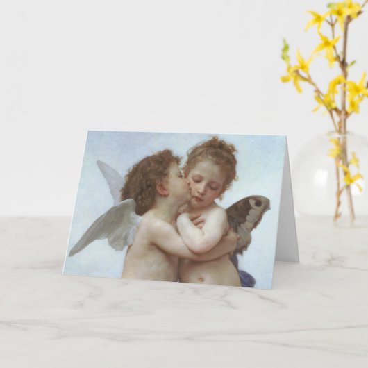 Cupid and Psyche as children - William Bouguereau カード (黄色い花)