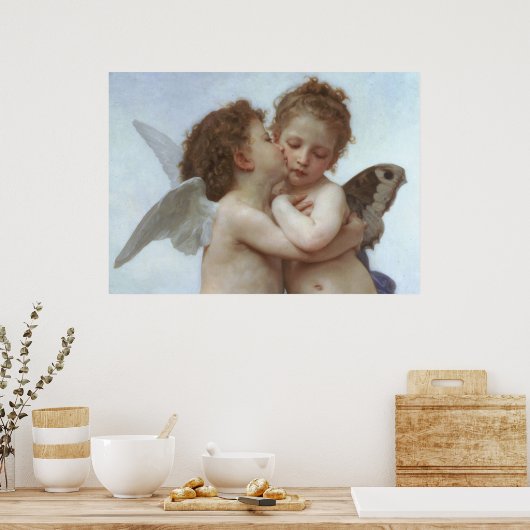 Cupid and Psyche as children - William Bouguereau ポスター (キッチン)