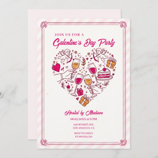 Cupid Angels Galentines Invitation Heart Design 招待状 (正面/裏面)
