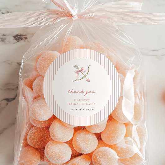 Cupid Arrow & Stripes Bridal Shower Thank You ラウンドシール