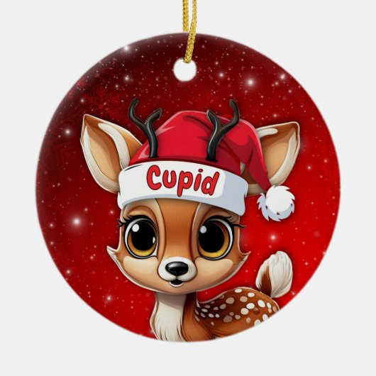 Cupid Baby Deer, Fawn, Doe, Reindeer🦌 🎄 セラミックオーナメント (正面)