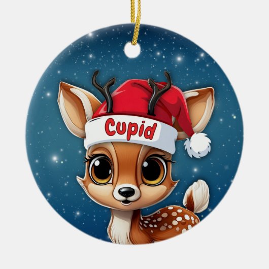 Cupid Baby Deer, Fawn, Doe, Reindeer 🦌🎄 セラミックオーナメント (正面)