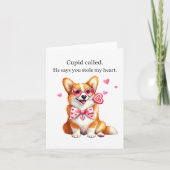 Cupid Called – Funny Corgi Valentine’s Day Card カード (正面)