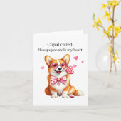 Cupid Called – Funny Corgi Valentine’s Day Card カード (黄色い花)