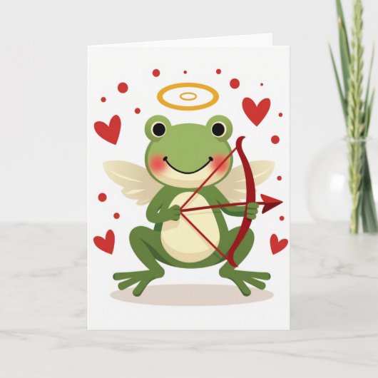 Cupid Frog Valentine Love Card カード (正面)
