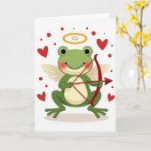 Cupid Frog Valentine Love Card カード (黄色い花)